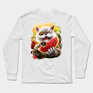 cute ukrainian cat with a watermеlon slice Long Sleeve T-Shirt